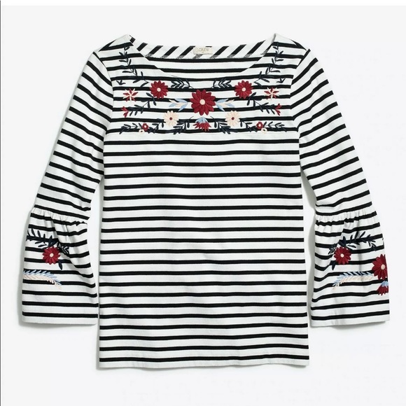 J. Crew Tops - J. Crew Embroidered Striped Bell-Sleeve T-Shirt